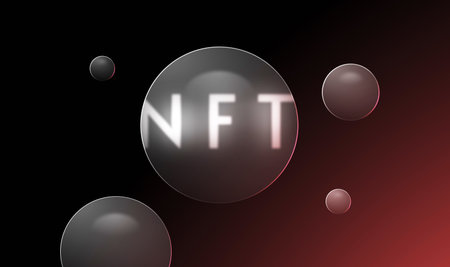 NFT in a bubble, non fungible tokens, crypto art on colorful abstract background. Pay for unique collectibles in games or art. 3D render crypto art collectibles concept. Wallpaper cyberpunk style.の写真素材