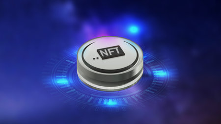 NFT non fungible token scrypto art on colorful abstract background. Pay for unique collectibles in games or art. 3d render NFT crypto art collectibles concept. Wallpaper cyberpunk style.の写真素材