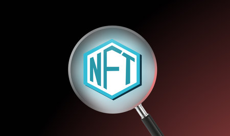 NFT non fungible token scrypto art on colorful abstract background. Pay for unique collectibles in games or art. 3d render NFT crypto art collectibles concept. Wallpaper cyberpunk style.の写真素材
