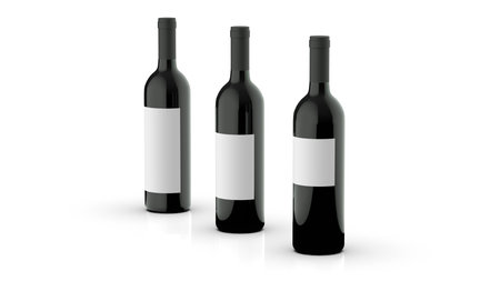 Wine Bottle Mock-Up - 3D rendering. blank Label. Realistic style on a white background. It can serve as a layout for the design and publicity of a product, red, cabernet, pinot noire. Label template.の写真素材