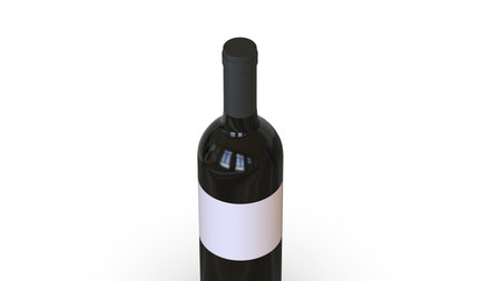 Wine Bottle Mock-Up - 3D rendering. blank Label. Realistic style on a white background. It can serve as a layout for the design and publicity of a product, red, cabernet, pinot noire. Label template.の写真素材