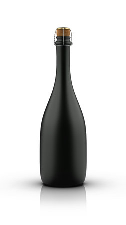 Mockup template design of a champagne wine bottle. Isolated on white background. The bottle used for champagne, chardonnay, and white wine, place your design and use for presentations. 3D rendering.の写真素材
