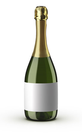 Champagne wine bottle. Isolated on white background. Bottle used for champagne, chardonnai and white wine, place your design and use for presentations.の写真素材
