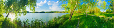 Summer lake panorama viewの写真素材