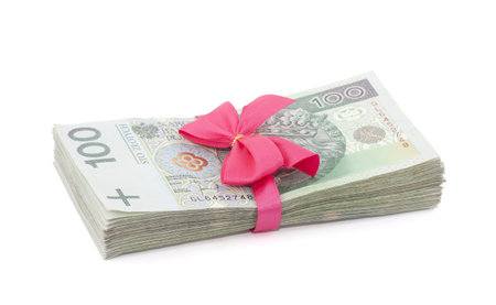 Polish money gift isolated on whiteの写真素材
