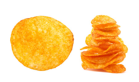 Potato chips isolated on whiteの写真素材
