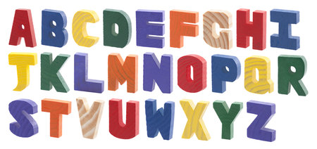 Colorful wooden alphabet isolated on whiteの写真素材
