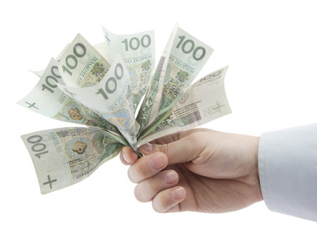 Polish money in hand. Clipping path included.の写真素材