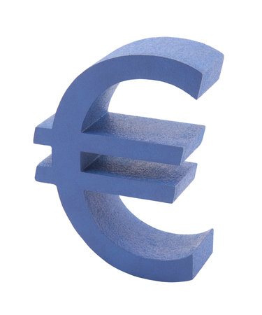 Blue euro symbol isolated on whiteの写真素材