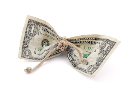 American dollar tied in twine with clipping pathの写真素材