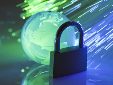 Padlock with crystal globeの写真素材