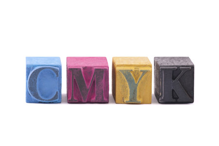 Cmyk made from old letterpress blocksの写真素材