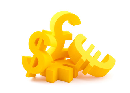 Symbols of currency with clipping pathの写真素材
