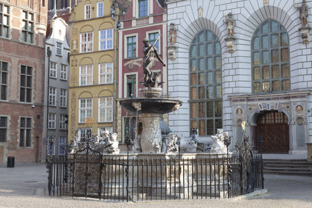 Neptune s Fountain in Gdansk, Polandの写真素材