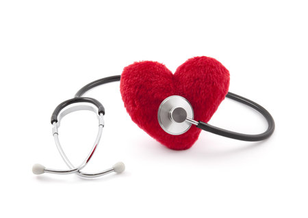 Medical stethoscope with red plush heartの写真素材