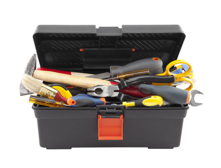Open black toolbox with tools  Clipping path included の写真素材