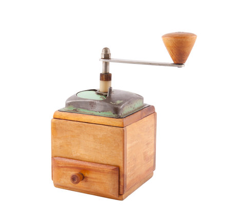 Old wooden coffee grinder with clipping pathの写真素材