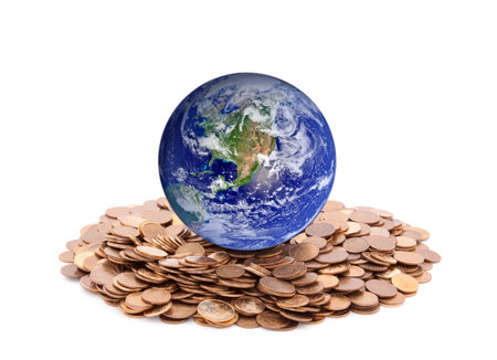 World standing on money  Earth image provided by Nasa 