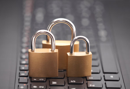 Internet security concept with padlocks on laptop keyboardの写真素材