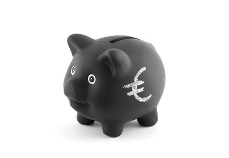 Black piggy bank with euro signの写真素材