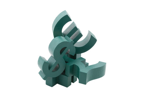 Symbols of currency isolated on white background. Clipping path included.の写真素材