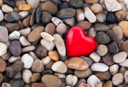 Red heart on pebbles backgroundの写真素材