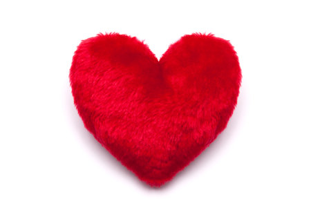 Plush red heart on white backgroundの写真素材