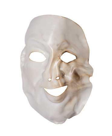 White deformed mask isolated on whiteの写真素材
