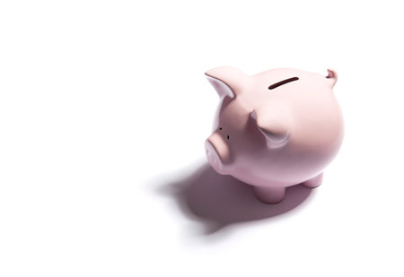 Pink piggy bank on white backgroundの写真素材
