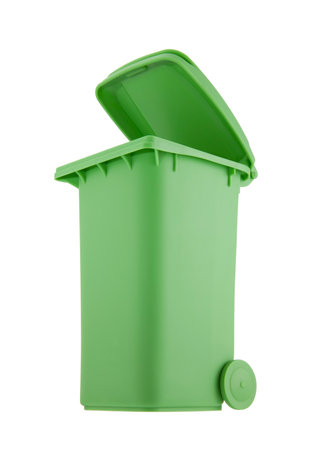 Green recycle bin isolated on white background with clipping pathの写真素材