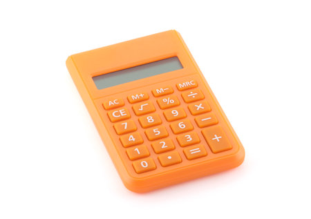 Orange calculator isolated on white with clipping pathの写真素材