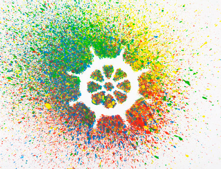 Rudder shape over background with colorful splashesの写真素材