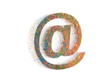 Colorful painted email symbol isolated on white with clipping pathの写真素材