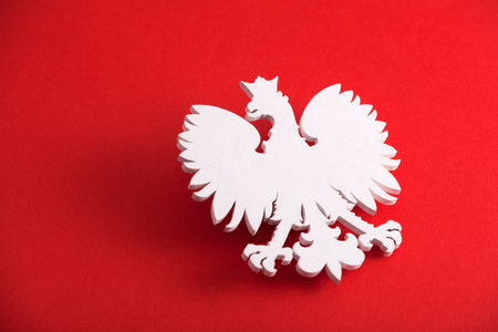 Polish coat of arms on red backgroundの写真素材
