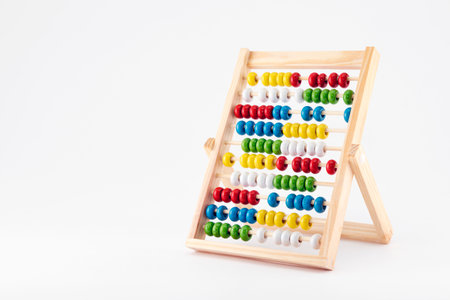 Traditional abacus with colorful wooden beadsの写真素材