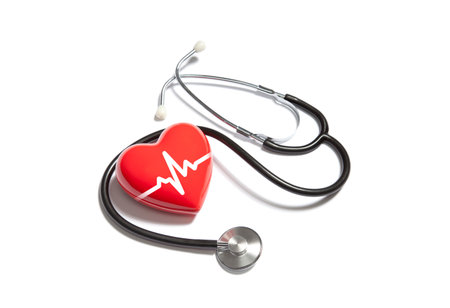 Medical stethoscope with heart pulseの写真素材