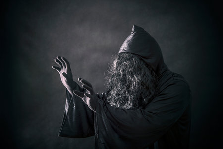 The witch in hooded cloakの写真素材
