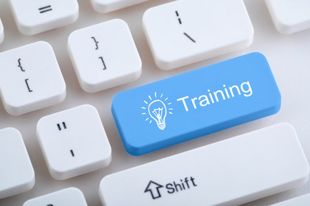 Computer keyboard with training buttonの写真素材
