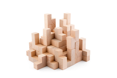 Wooden blocks isolated on white backgroundの写真素材