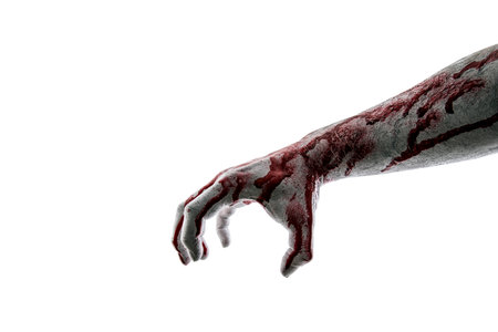 Bloody hand isolated on white backgroundの写真素材