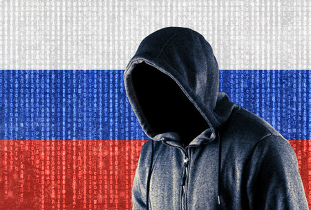 Russian hooded computer hackerの写真素材