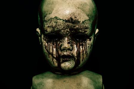 Creepy bloody doll in the dark