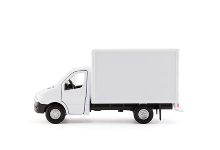Cargo delivery truck side view on white backgroundの写真素材