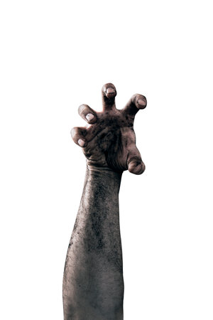 Zombie hand dirty with soil isolated on white background