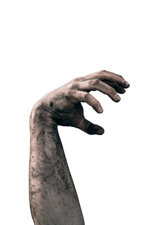 Zombie hand dirty with soil isolated on white backgroundの写真素材