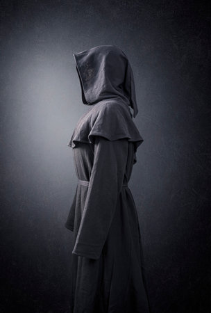Scary figure in hooded cloakの写真素材