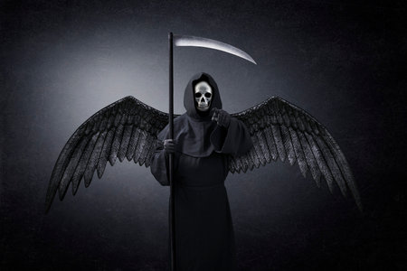 Angel of death pointing at you in the dark