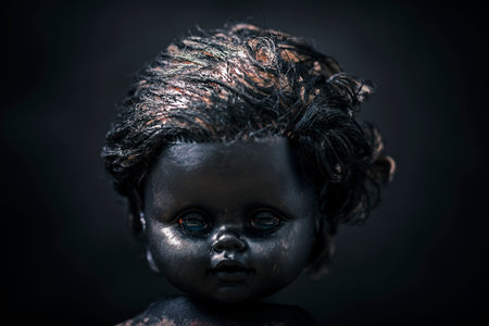Creepy doll in the darkの写真素材