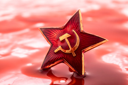 Soviet red star badge in bloodの写真素材