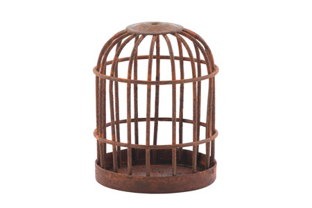 Retro rusty cage isolated on white backgroundの写真素材
